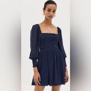 Navy Polka Dot Long Sleeve Dress